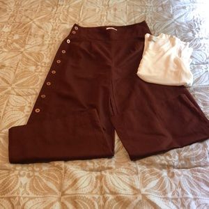 Anthropologie brown side button culottes 6